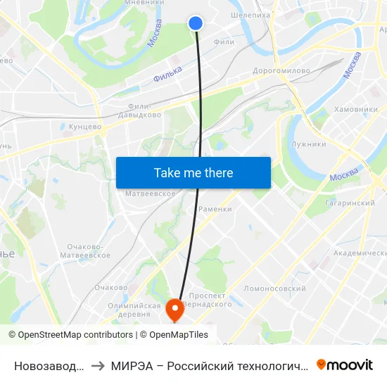 Новозаводская ул. to МИРЭА – Российский технологический университет map