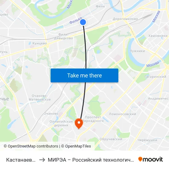 Кастанаевская ул. to МИРЭА – Российский технологический университет map