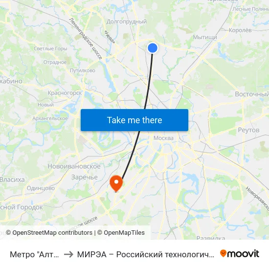 Метро "Алтуфьево" to МИРЭА – Российский технологический университет map