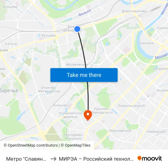 Метро "Славянский бульвар" to МИРЭА – Российский технологический университет map