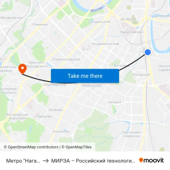 Метро "Нагатинская" to МИРЭА – Российский технологический университет map