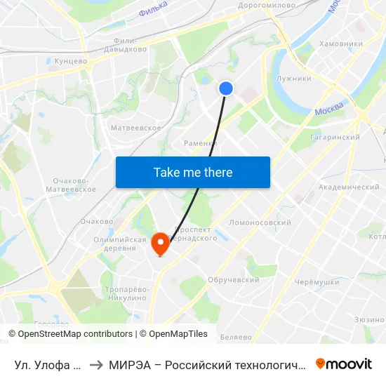 Ул. Улофа Пальме to МИРЭА – Российский технологический университет map