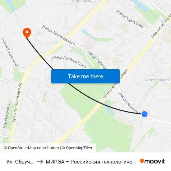 Ул. Обручева, 15 to МИРЭА – Российский технологический университет map