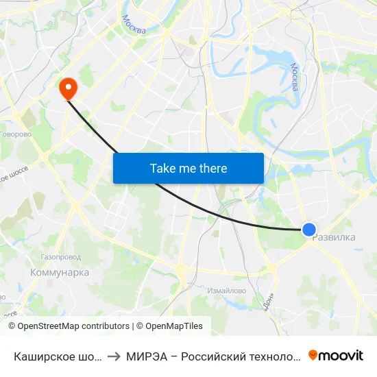 Каширское шоссе (МКАД) to МИРЭА – Российский технологический университет map