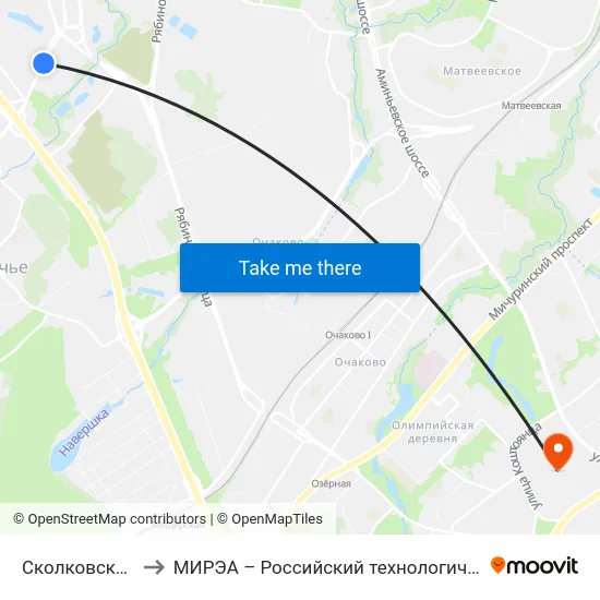 Сколковское ш., 31 to МИРЭА – Российский технологический университет map