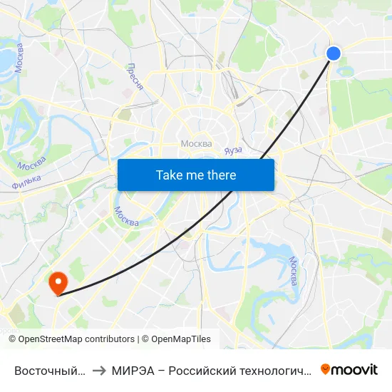 Восточный вокзал to МИРЭА – Российский технологический университет map