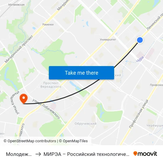 Молодежная ул. to МИРЭА – Российский технологический университет map