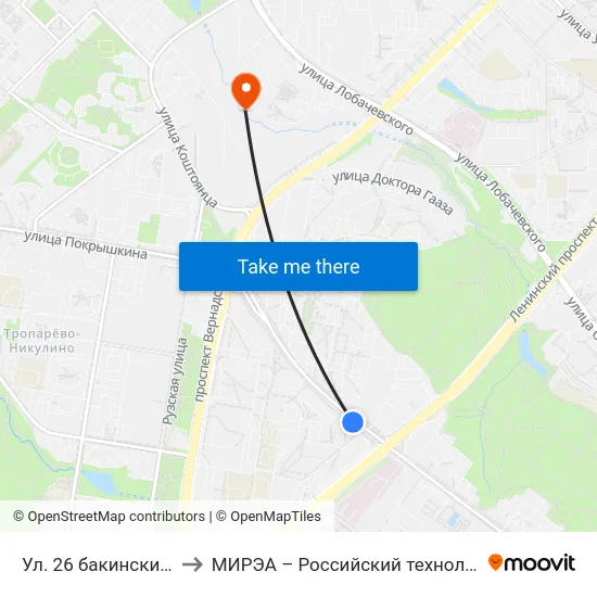Ул. 26 бакинских комиссаров to МИРЭА – Российский технологический университет map