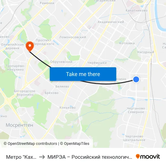 Метро "Каховская" to МИРЭА – Российский технологический университет map