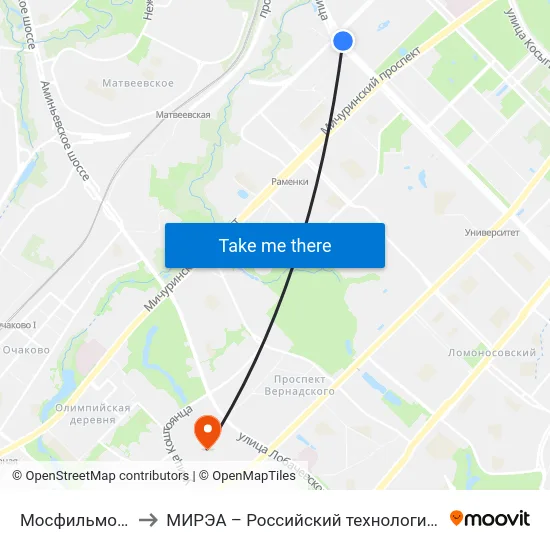 Мосфильмовская ул. to МИРЭА – Российский технологический университет map