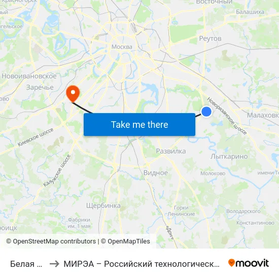 Белая Дача to МИРЭА – Российский технологический университет map