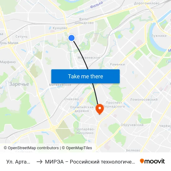 Ул. Артамонова to МИРЭА – Российский технологический университет map