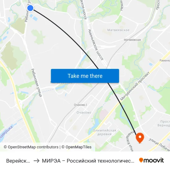 Верейская ул. to МИРЭА – Российский технологический университет map