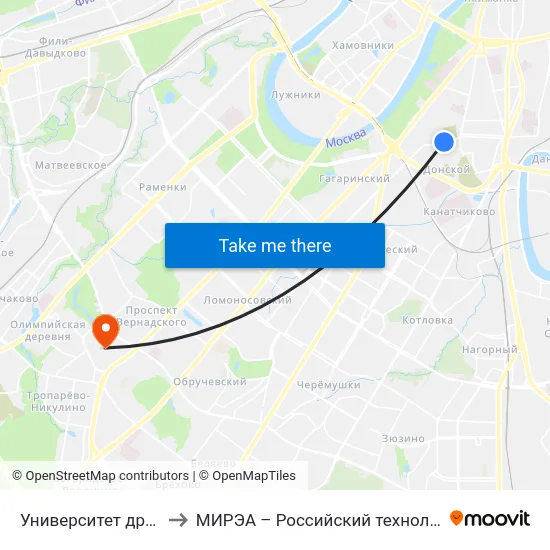 Университет дружбы народов to МИРЭА – Российский технологический университет map