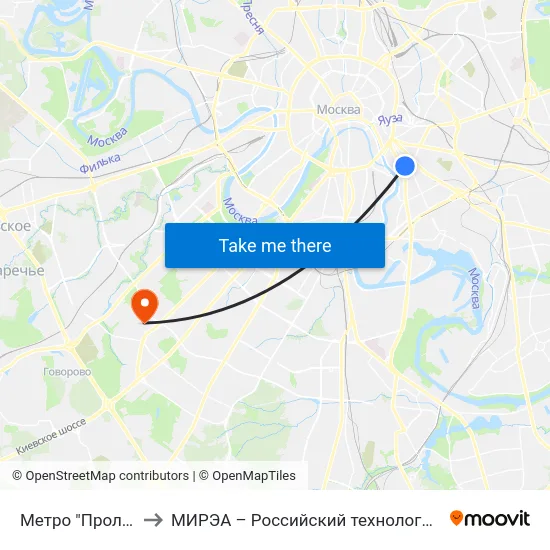 Метро "Пролетарская" to МИРЭА – Российский технологический университет map