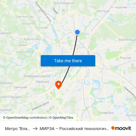 Метро "Владыкино" to МИРЭА – Российский технологический университет map