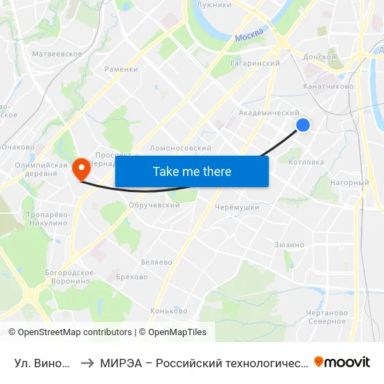 Ул. Винокурова to МИРЭА – Российский технологический университет map