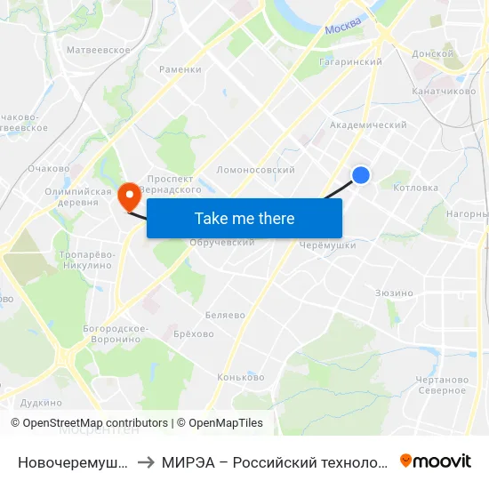 Новочеремушкинская ул. to МИРЭА – Российский технологический университет map