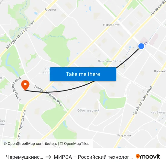 Черемушкинский рынок to МИРЭА – Российский технологический университет map