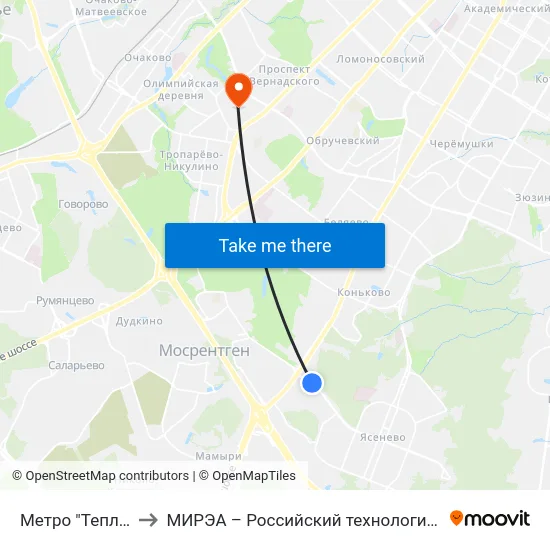 Метро "Теплый Стан" to МИРЭА – Российский технологический университет map