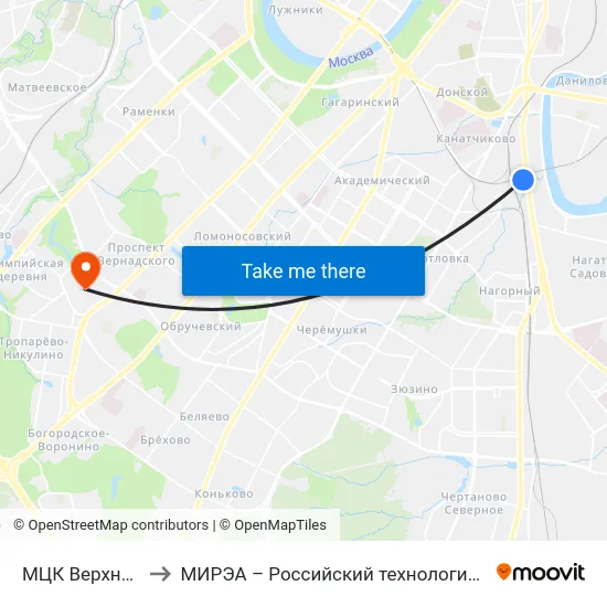 МЦК Верхние Котлы to МИРЭА – Российский технологический университет map