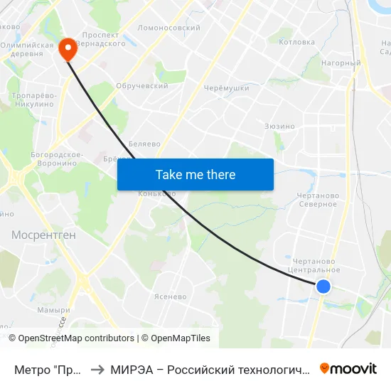 Метро "Пражская" to МИРЭА – Российский технологический университет map