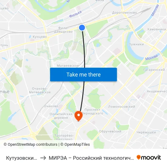 Кутузовский просп. to МИРЭА – Российский технологический университет map