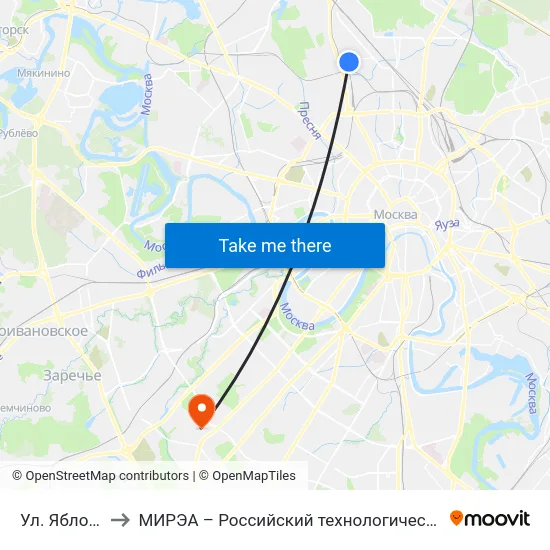 Ул. Яблочкова to МИРЭА – Российский технологический университет map
