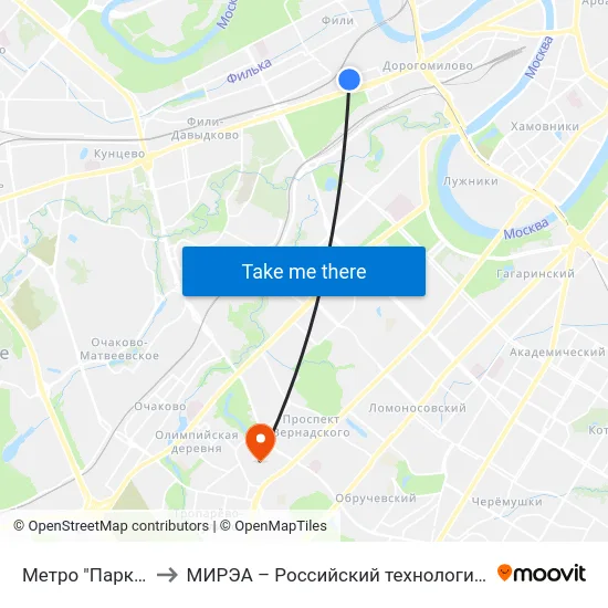 Метро "Парк Победы" to МИРЭА – Российский технологический университет map