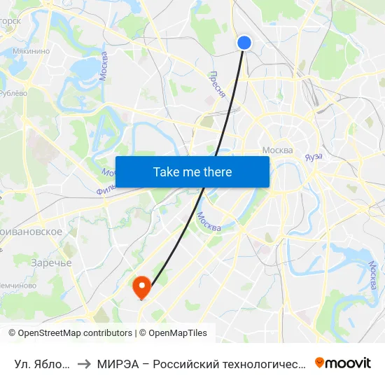 Ул. Яблочкова to МИРЭА – Российский технологический университет map