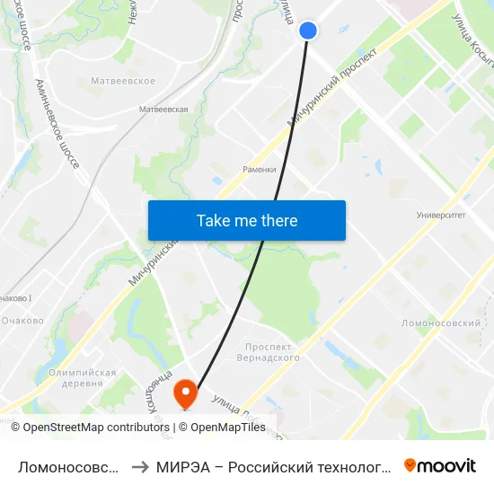 Ломоносовский просп. to МИРЭА – Российский технологический университет map