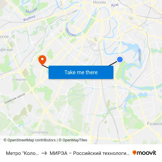 Метро "Коломенская" to МИРЭА – Российский технологический университет map