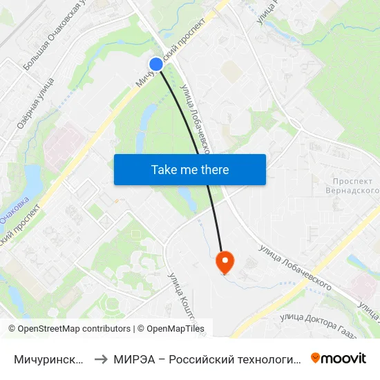 Мичуринский просп. to МИРЭА – Российский технологический университет map