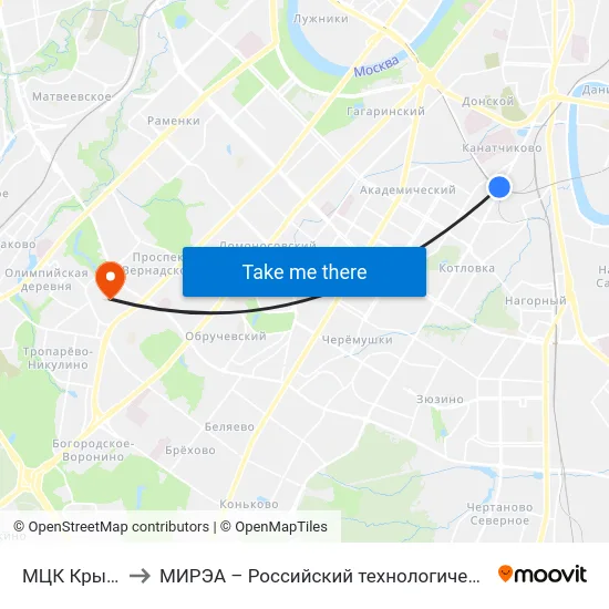 МЦК Крымская to МИРЭА – Российский технологический университет map