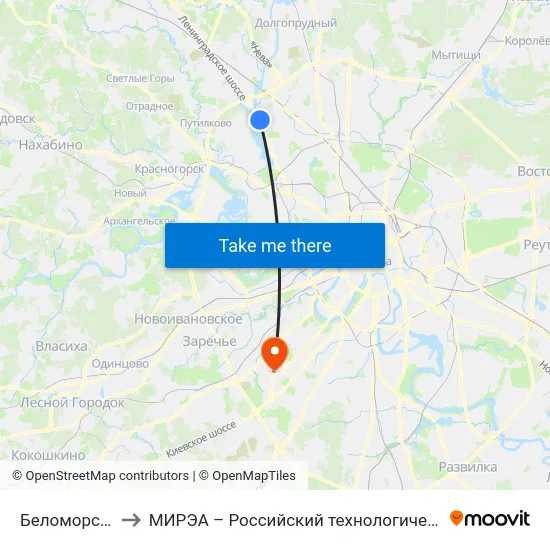 Беломорская ул. to МИРЭА – Российский технологический университет map