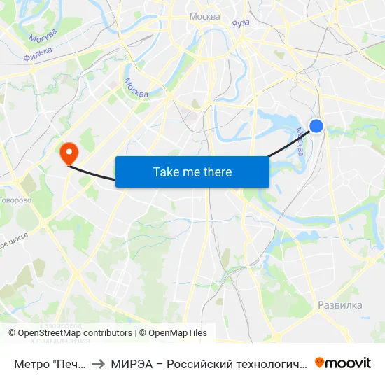 Метро "Печатники" to МИРЭА – Российский технологический университет map