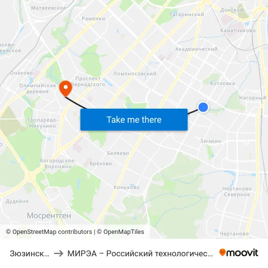 Зюзинская ул. to МИРЭА – Российский технологический университет map