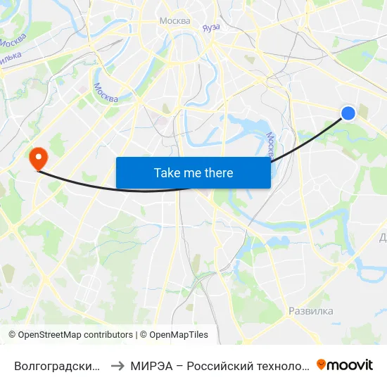 Волгоградский просп., 163 to МИРЭА – Российский технологический университет map