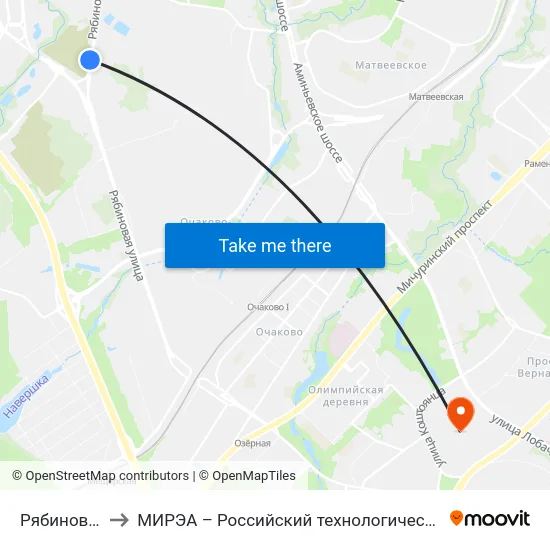 Рябиновая ул. to МИРЭА – Российский технологический университет map