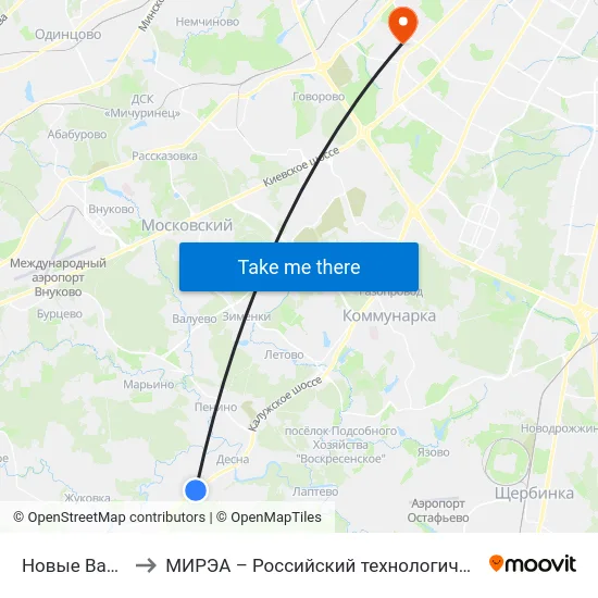 Новые Ватутинки to МИРЭА – Российский технологический университет map