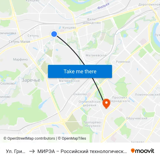 Ул. Гришина to МИРЭА – Российский технологический университет map