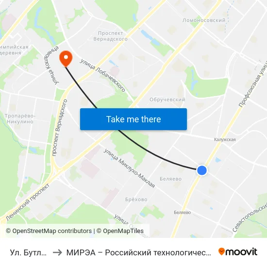 Ул. Бутлерова to МИРЭА – Российский технологический университет map