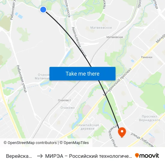 Верейская ул., 25 to МИРЭА – Российский технологический университет map
