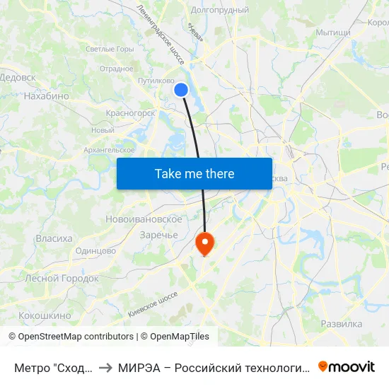 Метро "Сходненская" to МИРЭА – Российский технологический университет map