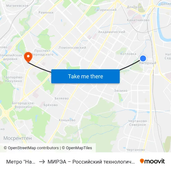 Метро "Нагорная" to МИРЭА – Российский технологический университет map