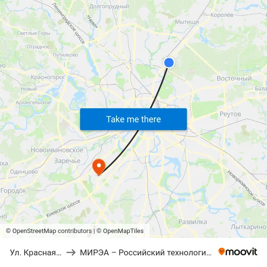 Ул. Красная Сосна, 3 to МИРЭА – Российский технологический университет map