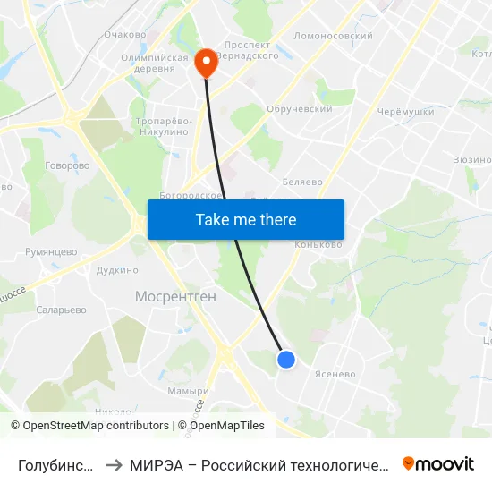 Голубинская ул. to МИРЭА – Российский технологический университет map