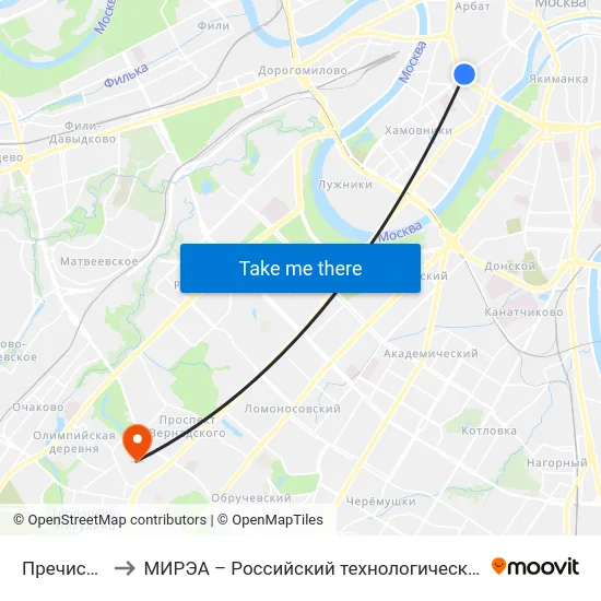 Пречистенка to МИРЭА – Российский технологический университет map
