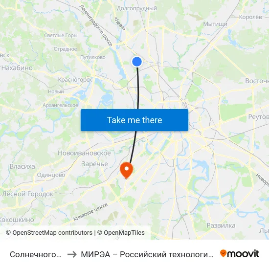 Солнечногорская ул. to МИРЭА – Российский технологический университет map