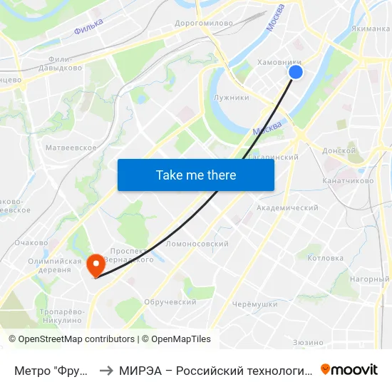 Метро "Фрунзенская" to МИРЭА – Российский технологический университет map